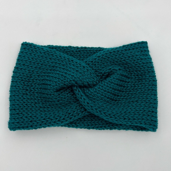 Hand Crafted Accessories - Teal Green Handmade Knit Twist Top Knot Headband Ear Warmer